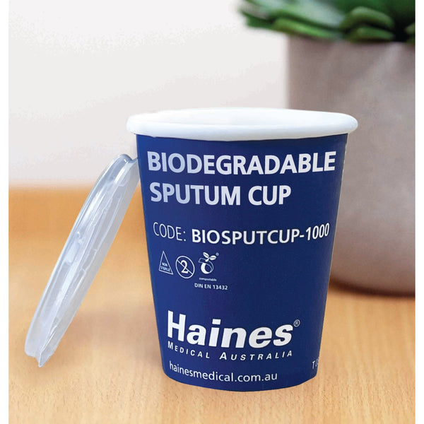 Haines® Biodegradable Sputum Cup with optional Lid Haines Medical Australia