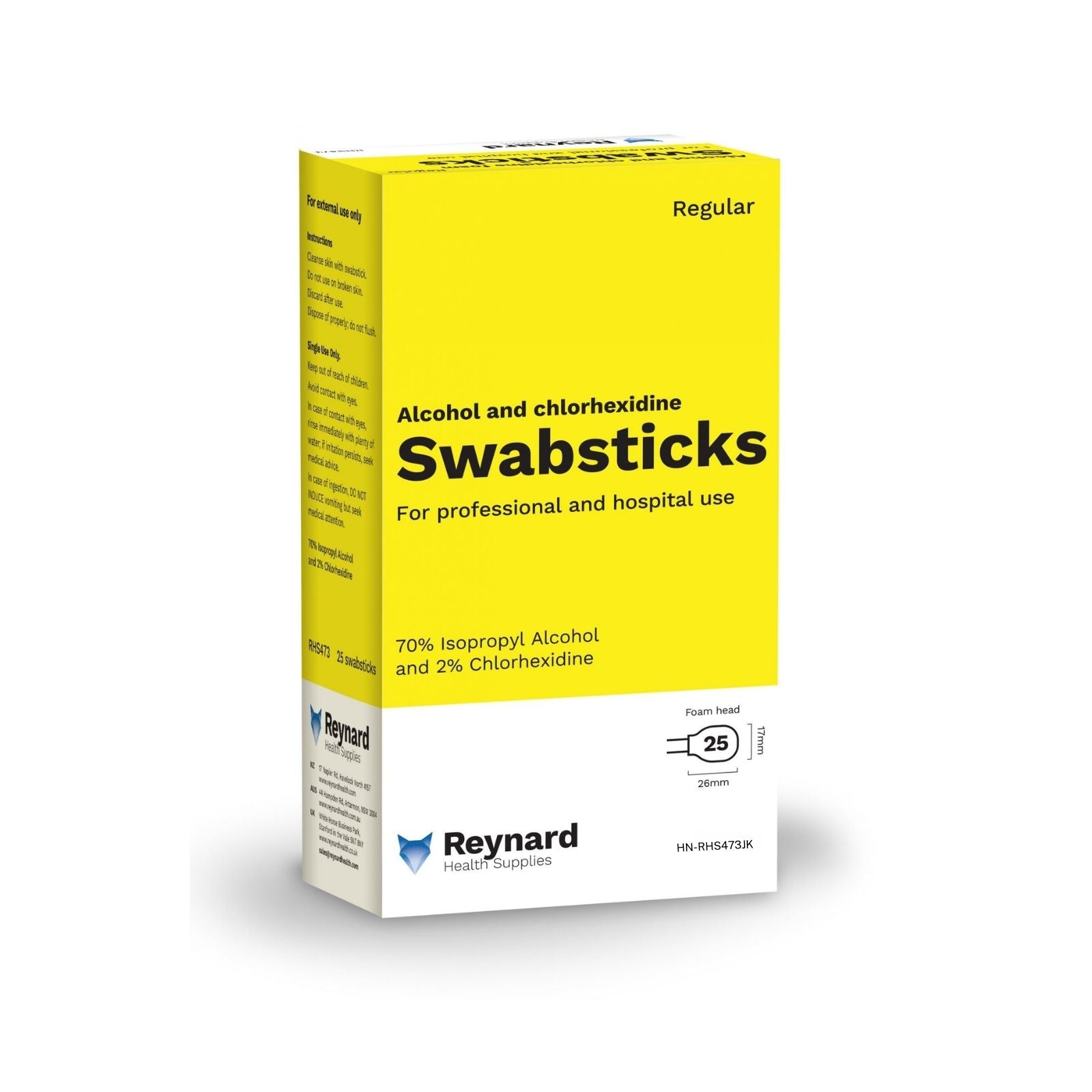 Reynard™ 2% Chlorhexidine & 70% Alcohol Foam Swabsticks - Haines ...